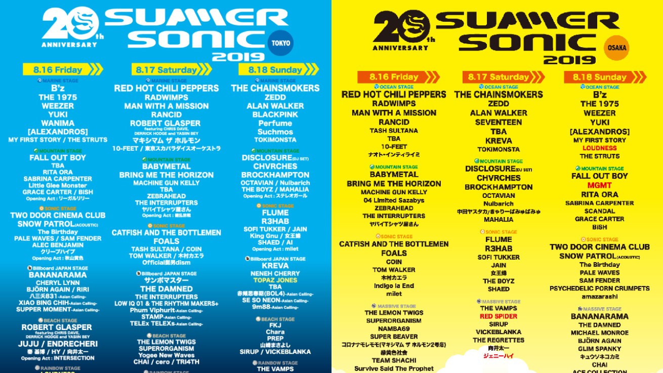 Summer Sonic 19 ステージ別ラインナップ 追加アーティストが発表 Iflyer